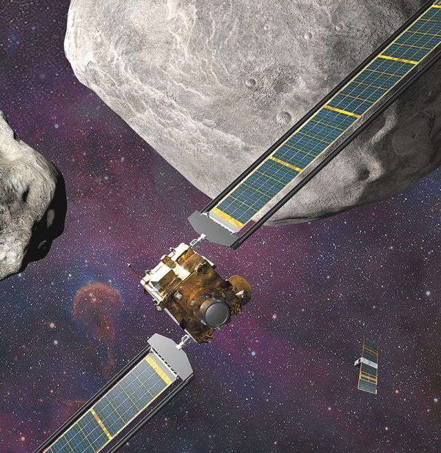 다트 우주선의 소행성 충돌 장면을 이해하기 위해 만든 설명 이미지. 다트는 열 달 넘게 우주를 날아가 지난달 27일 소행성 디모르포스와 충돌하는 데 성공했다. NASA 제공