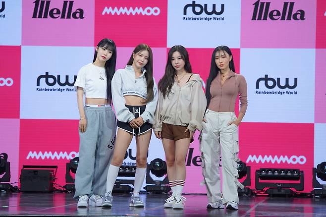 Mamamoo poses during a press conference held for its 12th EP, “Mic On,” in Seoul on Tuesday. (RBW)