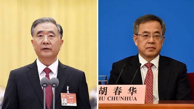 중국 차기 유력 총리로 거론되는 왕양(왼쪽)과 후춘화