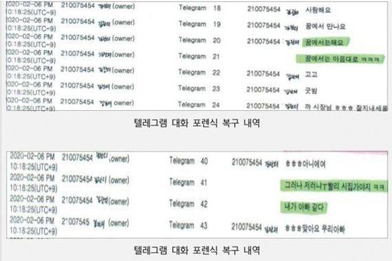 17일 정철승 변호사가 공개한 고 박원순 전 서울시장과 여비서 A씨가 주고받은 텔레그램 문자. 출처=SNS캡처 뉴스1