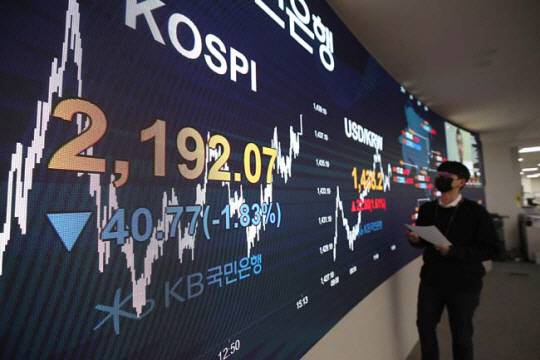 지난 11일 국내 주식 시장에서 지수 하락과 원·달러 환율 급등 현상이 동시에 나타난 가운데 서울 영등포구 여의도 KB국민은행 딜링룸에서 딜러들이 업무를 보고 있다. 뉴시스