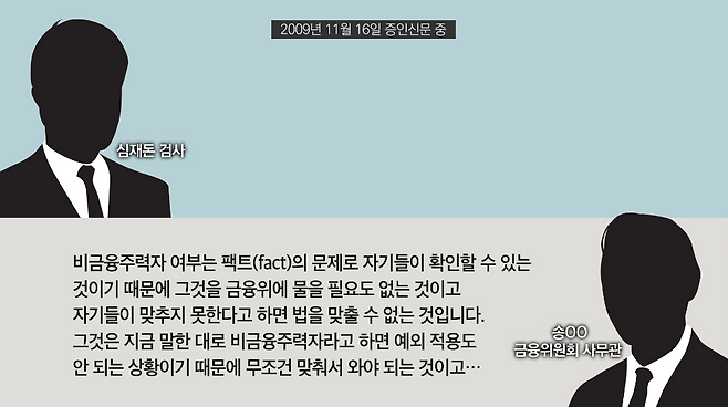 ▲ 2009년 11월 16일 서울고등법원 공판 중 송OO 금융위원회 사무관 증인신문 일부