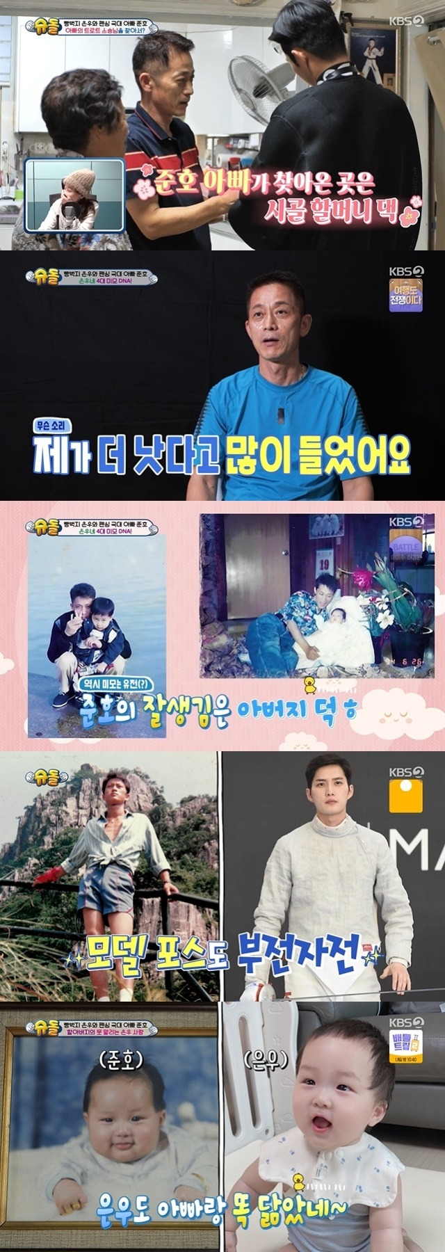 Kim Jun-hos good looks were all thanks to his father.In the 452nd episode of KBS 2TV entertainment show The Return of Superman (hereinafter referred to as The Return of Superman), which aired on October 21, Kim Jun-ho visited Grandmas Boys house in Hwaseong, Gyeonggi-do with son Jung Eun-woo.On this day, Kim Jun-ho visited Grandmas Boys house for Grandmas Boys birthday.Kim Jun-ho explained, I lived with Grandmas Boy for more than 20 years (since I was in the fifth grade of elementary school). I was raised by Grandmas Boy. Im like my mother.In the meantime, Kim Jun-hos fathers appearance, which appeared after Grandmas Boy in 1967, attracted attention. My father said, I think Jun-ho looks like my father. I know everyone around me, he said, proud of his face.He said, It is right, and he praised it as 3The Cost handsome to Jung Eun-woo. The owner also looked at his fathers daily life and admired his father as he is so cool.Meanwhile, Grandmas Boy house was full of pictures of Jung Eun-woos growth process. Kim Jun-ho said, This is all my fathers work. Before Jung Eun-woo was born, this house was almost my picture.At some point, Jung Eun-woo said, Only with a picture.