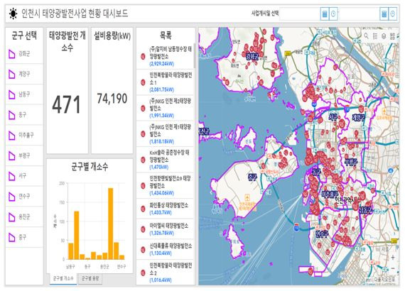 인천시가 GIS 플랫폼을 토대로 제작한 태양광 발전시설 지도.