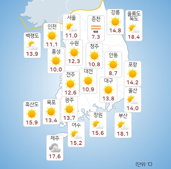 27일 오전 9시 현재 전국 날씨. [사진=기상청 날씨누리]