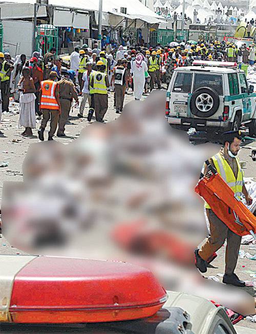 2015년 9월 24일 사우디아라비아 메카에서 성지 순례객들이 좁은 공간에 몰리며 최소 769명이 숨지는 대규모 압사 사고가 발생한 현장. 미나=AP 뉴시스