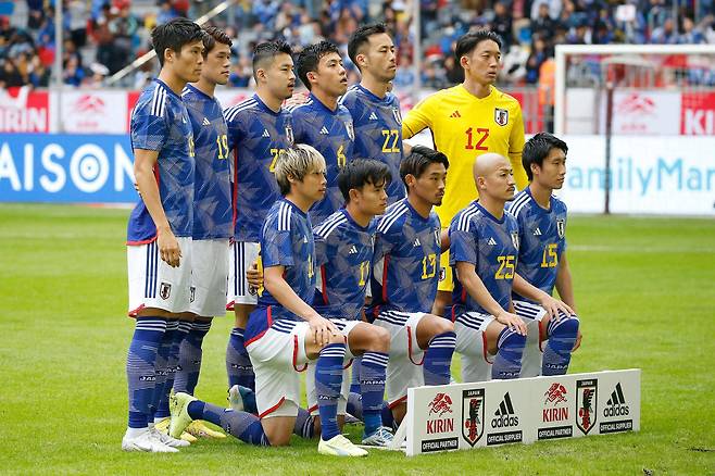 지난 9월 독일 뒤셀도르프에서 미국과 평가전을 앞둔 일본축구대표팀. AFP=연합뉴스