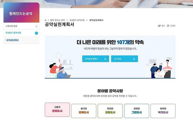 천안시 누리집 공약 실천계획서 화면 [천안시 제공. 재판매 및 DB 금지]