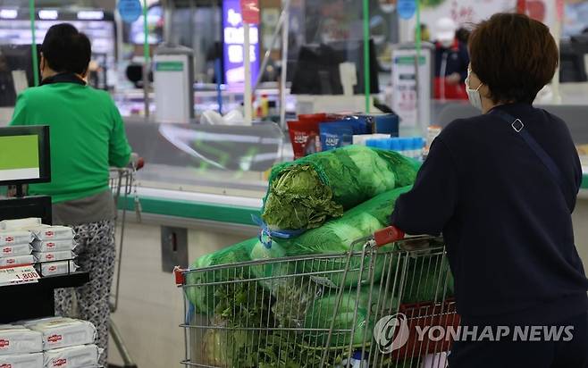 정부, 김장철 마늘·고추·양파 1만t 공급 (서울=연합뉴스) 류효림 기자 = 정부가 김장재료 수급 안정을 위해 비축했던 마늘, 고추, 양파 총 1만t(톤)을 시장에 공급한다. 농림축산식품부와 해양수산부, 중소벤처기업부는 28일 이런 내용의 '2022년 김장재료 수급안정 대책'을 발표했다. 사진은 이날 서울 시내 대형마트에 김장재료 및 채소 판매대 모습. 2022.10.28 ryousanta@yna.co.kr