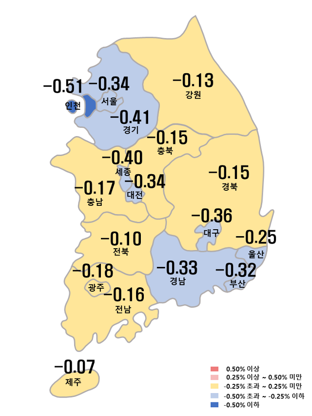 시도별 아파트 매매가격 변동률. 한국부동산원 제공