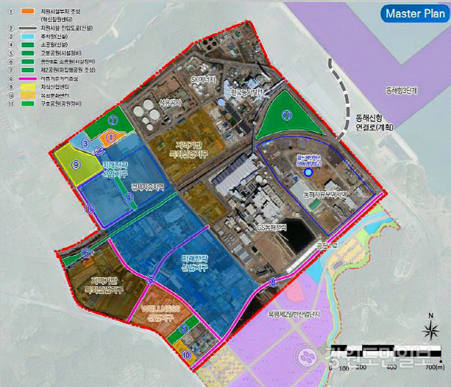 ▲ 동해시가 ‘환동해권 산업·물류 북방경제도시’를 목표로 ‘3중심축 5지구’로 개발하는 발전전략을 수립·추진한다(북평산업단지 경쟁력강화 , 구조고도화사업 마스터플랜(안).