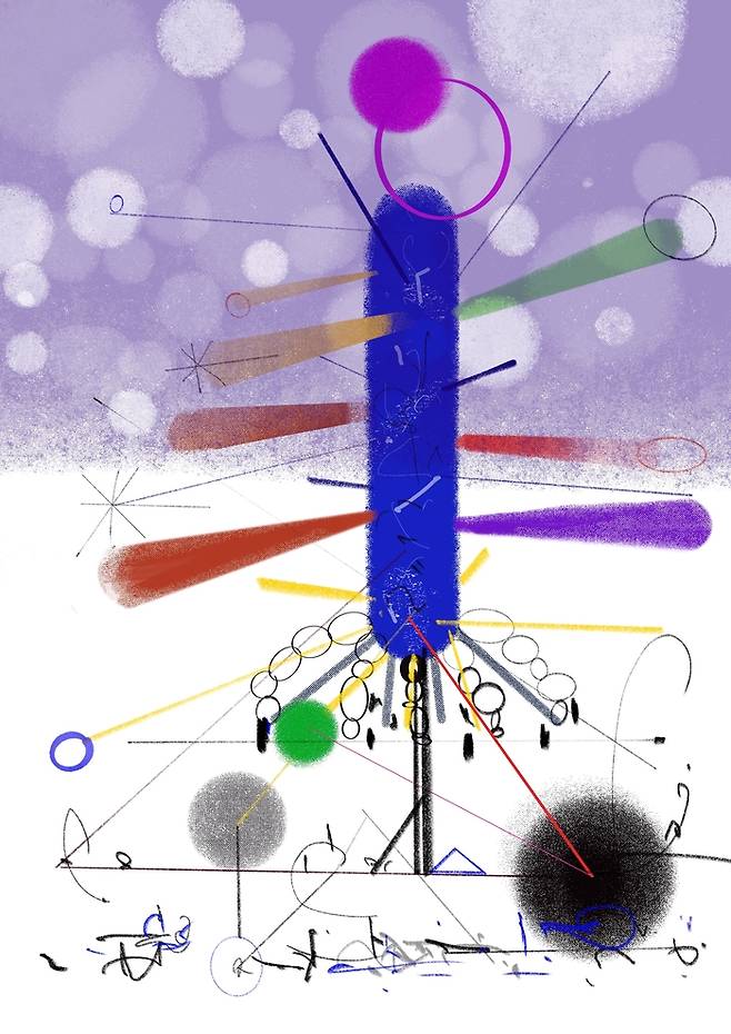 큰 사람(大人)은 그이(君子)다. 큰 사람은 곧 큰 나(大我)로 속알 든다. 큰 나로 속알 들어야 참나(眞我)로 이어진다. 참나는 ‘나’(我)의 입을 틀어막고 꽁무니 문을 걸어 닫음이다. 가둠(囚)이 아니라 둘러쌈(圍)이다. 닝겔, 흐르는 시선20, 2022, 아이패드