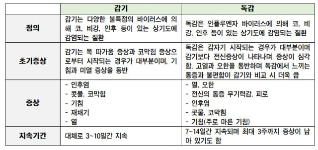 감기와 독감 증상./사진=헬스조선 DB