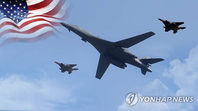 미 폭격기 B-1B 괌 기지 이륙…(CG) [연합뉴스TV 제공]