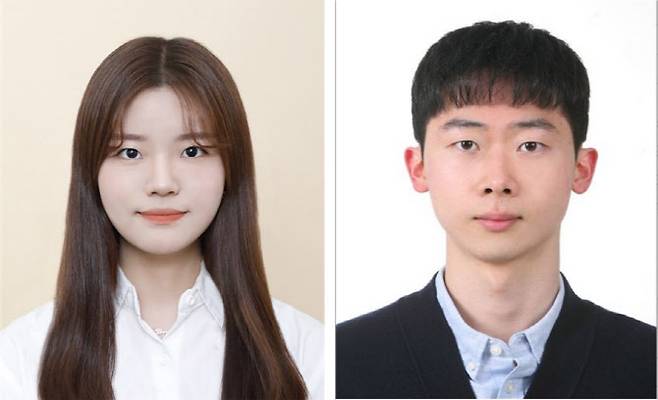 제2회 미세먼지 연구 논문 공모전 환경부장관상(대상) 수상자  은다미 학생(왼쪽)과 장려상 수상자 한윤성 학생. (사진=가톨릭대 제공)