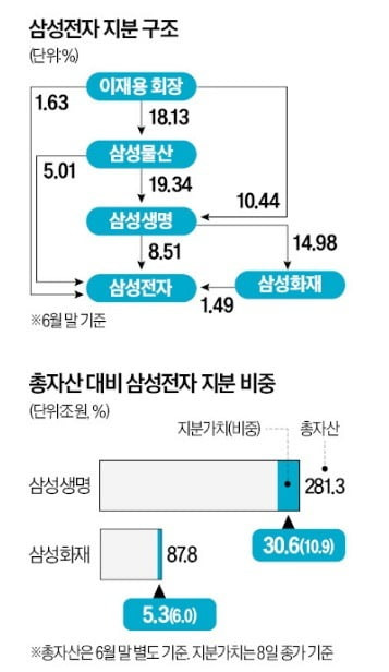 삼성전자 지분 구조와 삼성생명 삼성화재 총자산 대비 삼성전자 지분 비중