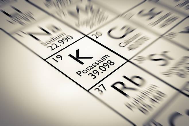 2005년 국가기술표준원이 화학용어를 국제기준에 맞게 고치며 칼륨(K)은 포타슘으로 정식 표기법이 바뀌었다. 게티이미지뱅크