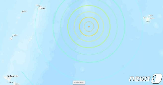 11일(현지시간) 남태평양 통가와 니우에 중간 해역에서 규모 7.3 강진이 발생했다. (미국 지질조사국 화면 갈무리) 2022.11.11