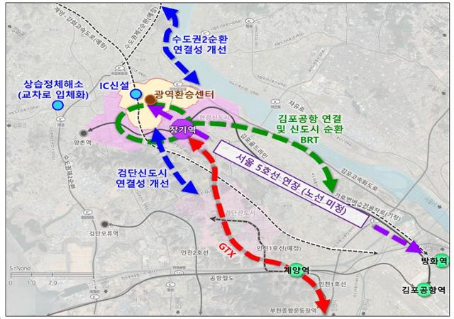 김포한강2지구에 광역환승센터를 비롯한 5호선 신규역이 신설되고, 이를 중심으로 주변으로 5호선 연장이 추진될 전망이다.