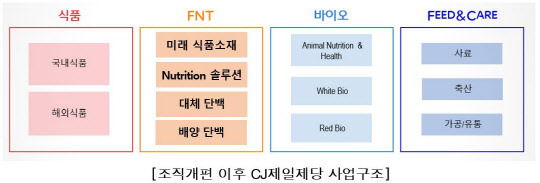 CJ제일제당 조직개편 이후 사업구조. <자료: CJ제일제당>