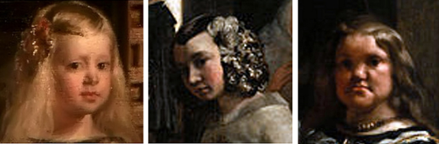 '시녀들'을 확대한 모습. 왼쪽부터 마르가리타 공주, 도냐 이사벨, 마리아-바르볼라.