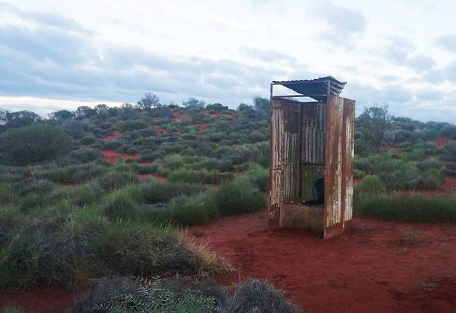 부쉬 캠핑장에 마련된 문이 없는 간이 화장실