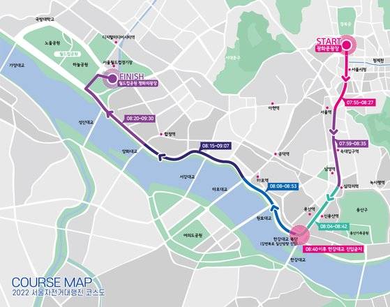 2022 서울자전거대행진 코스. 총 16.5km 구간에서 5000여대의 자전거가 이 구간을 달렸다. [사진 서울자전거대행진]