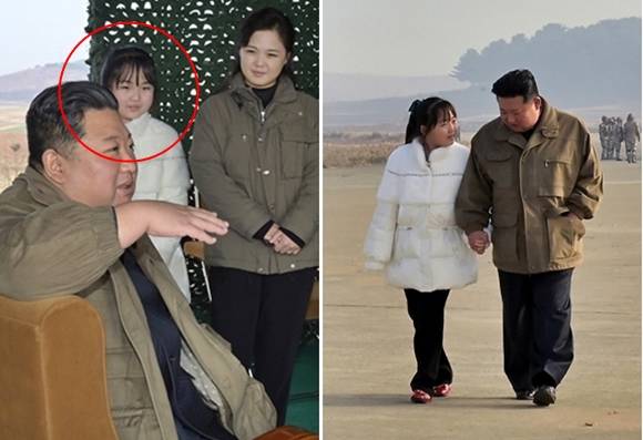 북한이 18일 김정은 국무위원장의 지도 아래 신형의 대륙간탄도미사일 화성17형을 시험발사한 가운데 19일 조선중앙통신은 김 위원장이 시험발사장에 “사랑하는 자제분과 여사와 함께 몸소 나오셨다”고 전했다. 김 위원장의 딸이 공개석상에 등장한 사실이 보도된 것은 이번이 처음이다. 2022.11.19 조선중앙통신 연합뉴스