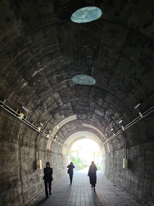 강릉 노암터널에 설치된 홍승혜 작가 작품 '서치라이트'는 지역민의 역사와 현재를 이어주는 장소 특정적 작품이다.