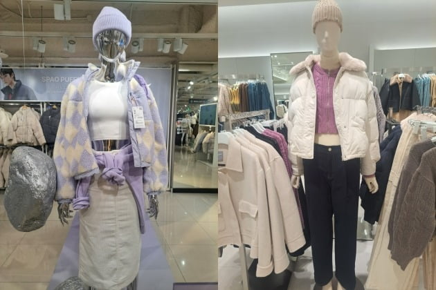21일 강남역 인근 의류 매장에 걸려있는 겨울용 크롭 패션. /김세린 기자