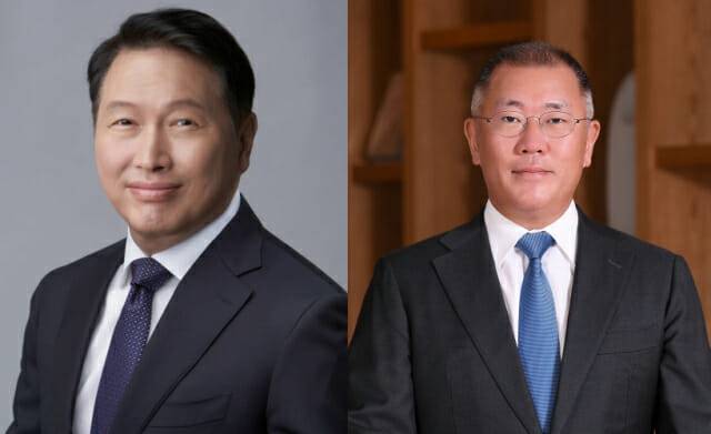 최태원 SK 회장(왼쪽), 정의선 현대자동차 회장