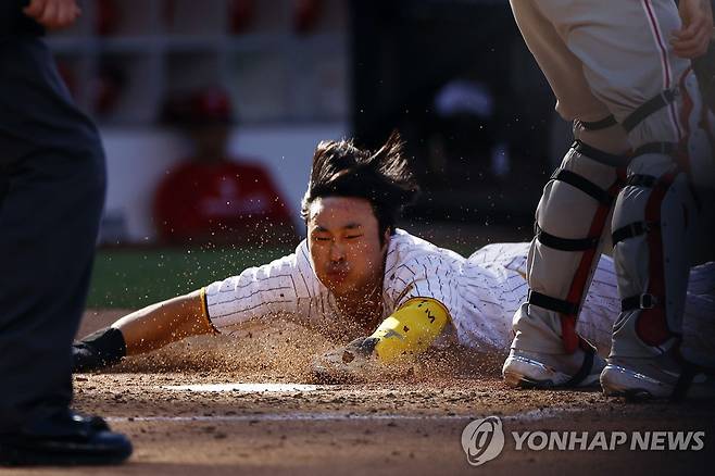 홈 쇄도하는 김하성 [AFP=연합뉴스]