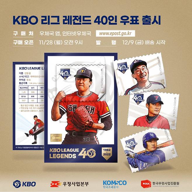 KBO리그 레전드 40 우표 세트 상품 이미지. (사진=KBO 제공)