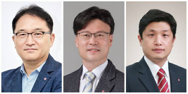 왼쪽부터 LG이노텍 김흥식 부사장, 조지태 전무, 노승원 전무(사진=LG이노텍)