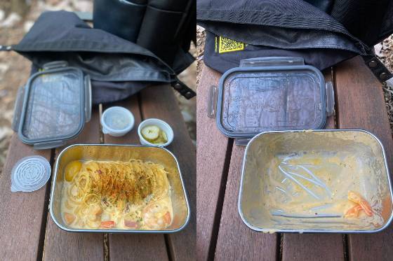 파스타 가게에서 '다회용기 주문'을 직접 해봤다. 다회용기에 담겨온 파스타가 더 맛있어 보였다./사진=이성을 잃고 5분만에 다 먹어버린 기자.