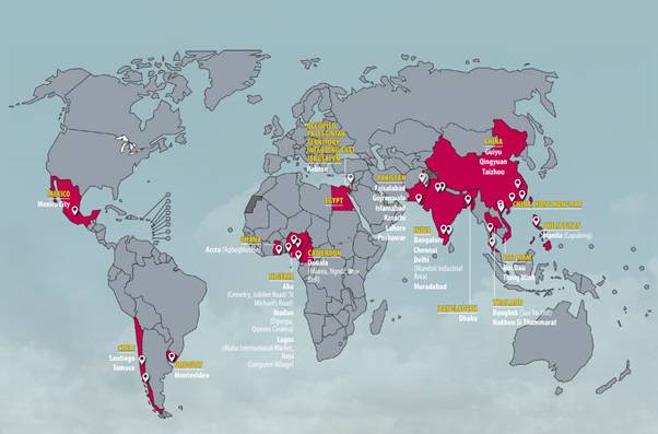폐전자기기 처리시설이 있는 국가들, 출처=UN