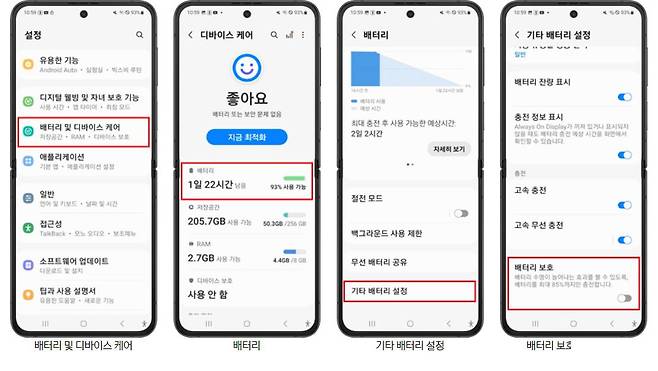 갤럭시폰 배터리 보호 기능 켜는 방법, 출처=삼성전자 홈페이지