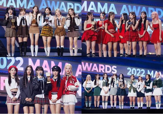 아이브, 엔믹스, 케플러, 르세라핌(왼쪽 위부터 시계방향)이 '2022 MAMA'에서 'Favorit New Artist'를 수상했다. /Mnet 제공