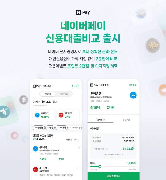 네이버파이낸셜이 개인대출 비교 서비스를 출시했다. 네이버파이낸셜 제공
