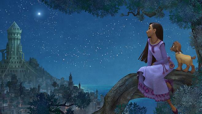 별똥별의 탄생 스토리를 담은 디즈니의 새 뮤지컬 애니메이션 <위시>의 한 장면. 디즈니 제공