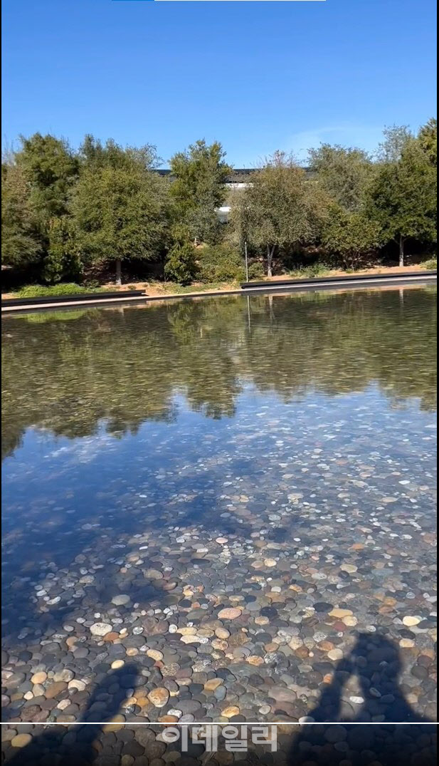 머스크가 자신의 트위터에 올린 애플 본사 내 연못 동영상. (사진= 머스크 트위터)