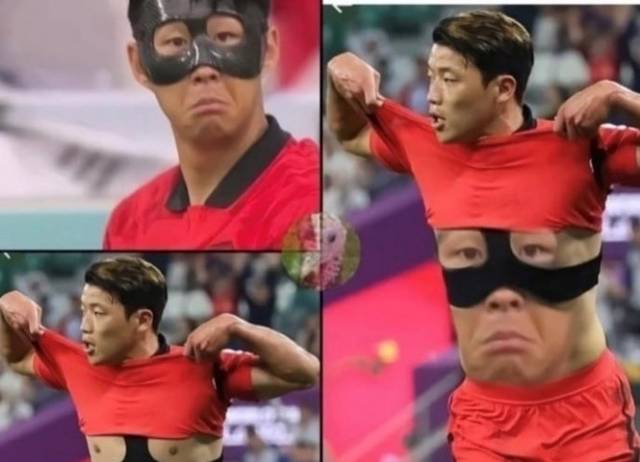 손흥민 황희찬 선수의 마스크와 속옷을 합성한 SNS 패러디 게시물. SNS 캡처