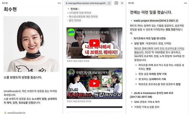 ▲ 책 저자인 최수현 스몰브랜더 공동대표 포트폴리오 일부