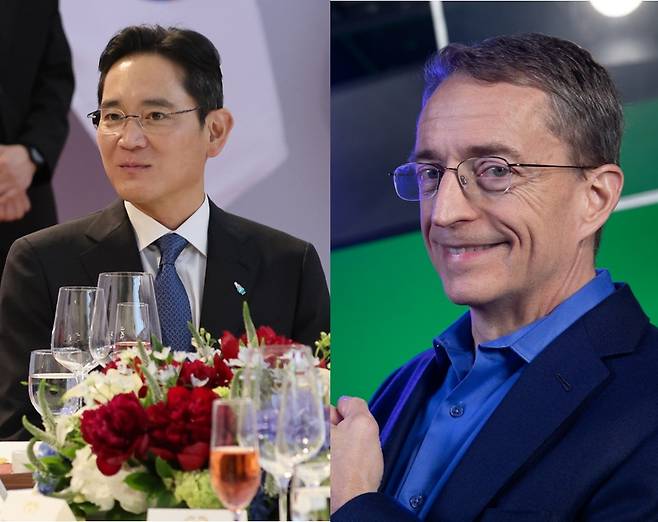 이재용(왼쪽) 삼성전자 회장과 펫 겔싱어 인텔 CEO