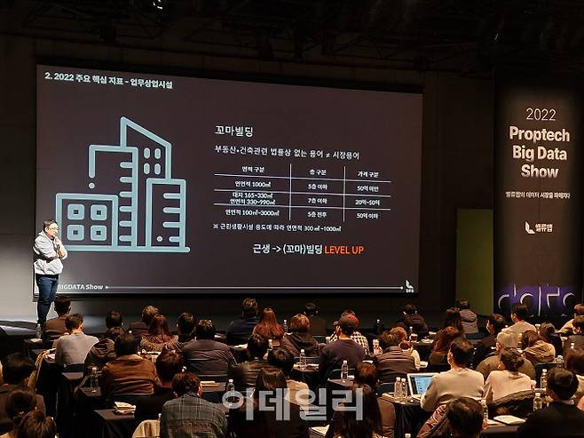 이창동 밸류맵 리서치센터 리더가 ‘밸류맵X알스퀘어 2022 부동산 빅데이터쇼’에서 빅데이터로 알아본 토지 빌딩 시장 대 분석을 주제로 강연하고 있다. (사진=알스퀘어)