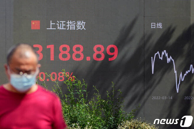 중국 상하이의 주식 전광판 ⓒ 로이터=뉴스1