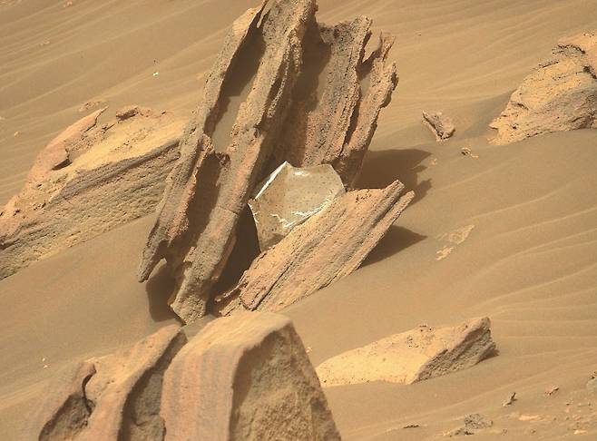화성에서 발견된 보온 담요 조각 추정 쓰레기 [NASA’s Perseverance Mars Rover 트위터]