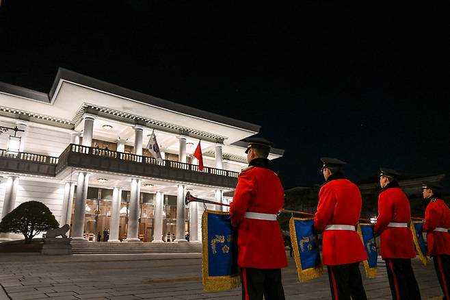 [서울=뉴시스] 5일 윤석열 정부 출범 후 첫 국빈만찬이 열린 청와대 영빈관 모습. (사진=대통령실 제공) 2022.12.05. photo@newsis.com *재판매 및 DB 금지