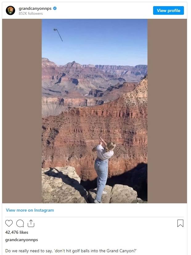 틱톡 인플루언서의 골프 스윙 장면 사진=미국 그랜드캐니언 국립공원 인스타그램 캡처·연합뉴스
