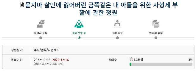 [안산=뉴시스] 숨진 피해자 부친이 국회 국민동의청원에 올린 게시글. (사진=국회 국민동의청원 홈페이지 갈무리) 2022.12.06. photo@newsis.com *재판매 및 DB 금지